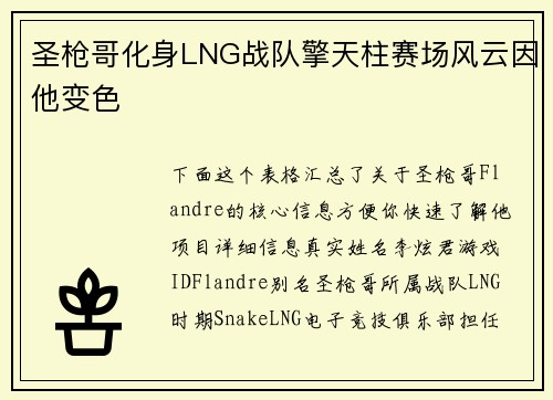 圣枪哥化身LNG战队擎天柱赛场风云因他变色